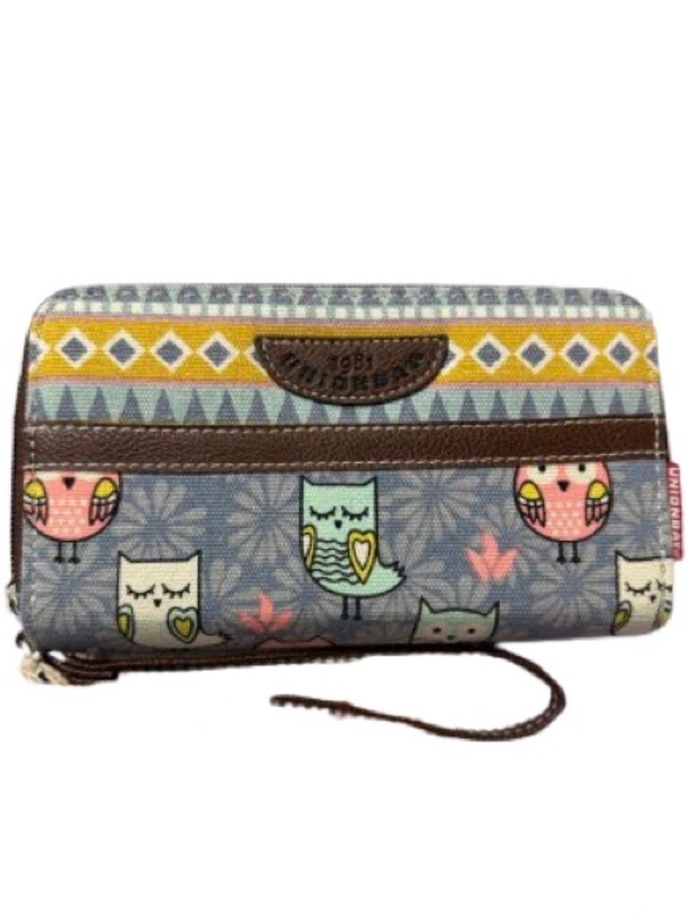 UNIONBAY 1981 Owl Aztec Geometric Canvas Wristlet Wallet NWT